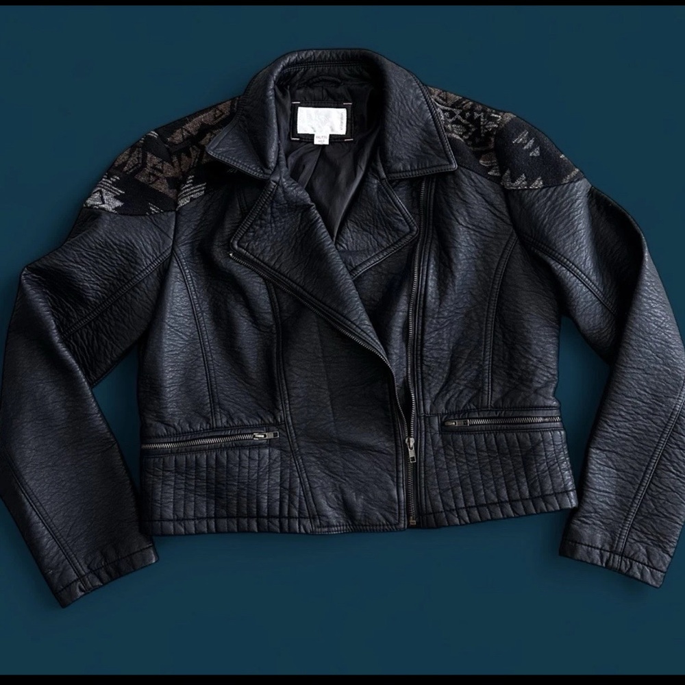 Xhilaration Black Vegan Leather Jacket with Southwestern Shoulder Accent XXL